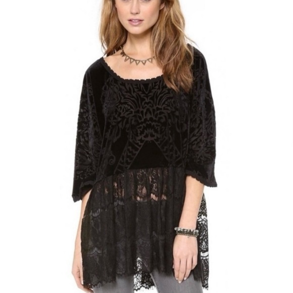 Free People Fortune Teller Black Velvet Lace Babydoll Tunic Witchy Fairy XS - Picture 3 of 13